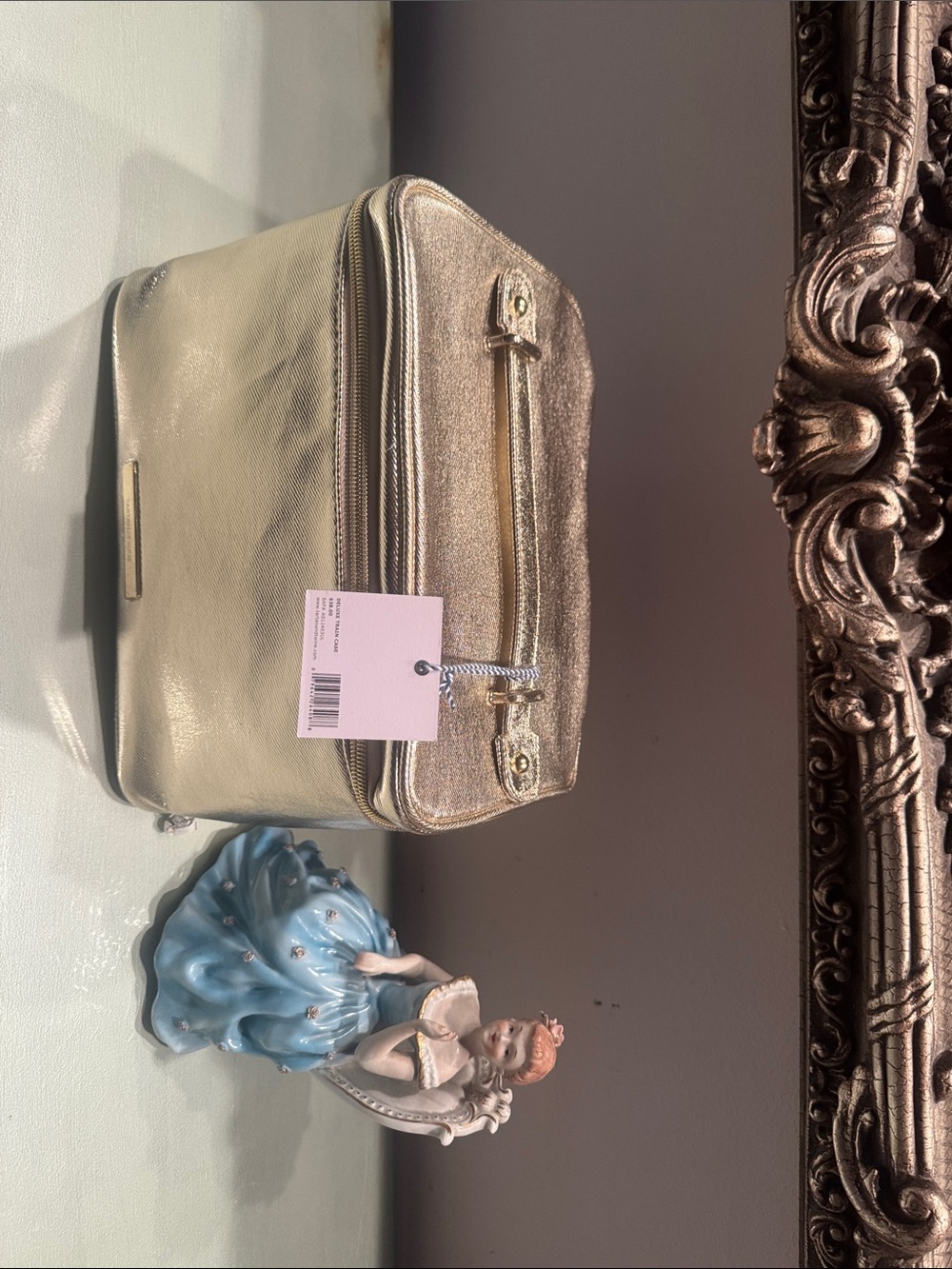 Shimmery Gold Travel Cosmetic Case with Front Zip Pocket